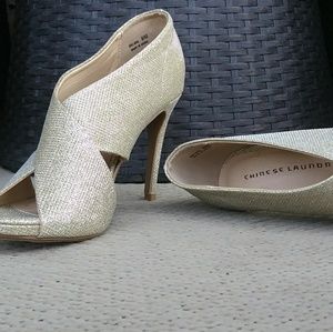 Chinese Laundry gold fabric 4 inch stilettos